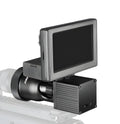 Black digital night vision monocular with lens and 4.3-inch screen, shown with two 18650 batteries.