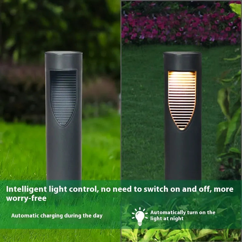 Black geometric abstract art solar garden light with stainless steel and plastic construction
