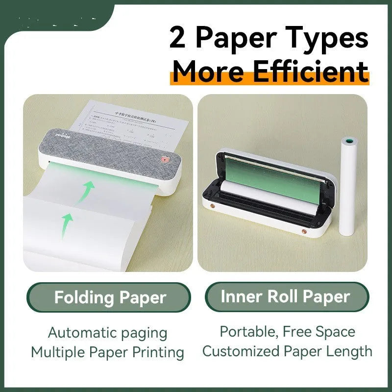 Mini A4 portable thermal printer in compact casing with USB port and paper feed slot