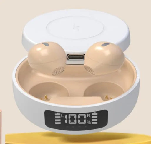 Wireless Bluetooth earbuds in semi-in-ear style available in black white and skin colours with charging case
