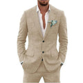 Men's slim fit wedding suit with hemp blend linen fabric in light business styling