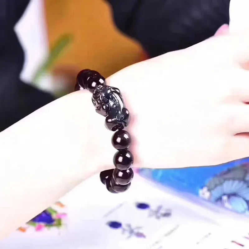 Obsidian crystal bracelet with natural ice colour beads in various size options