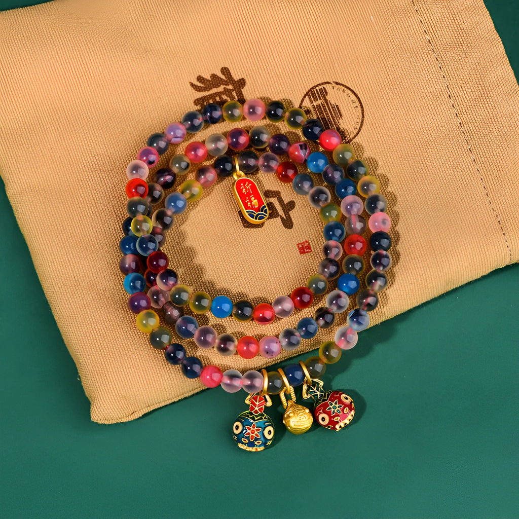 Dzogchen agate bracelet with sugar heart pattern, fragrant grey glaze and gold beast motif
