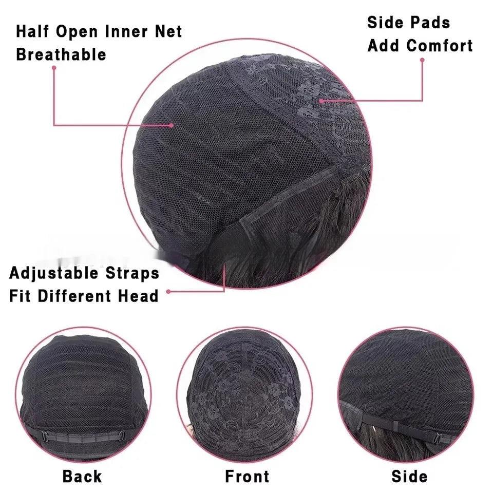 Natural colour human hair wig with full-mechanism headgear shown in a fashionable style.