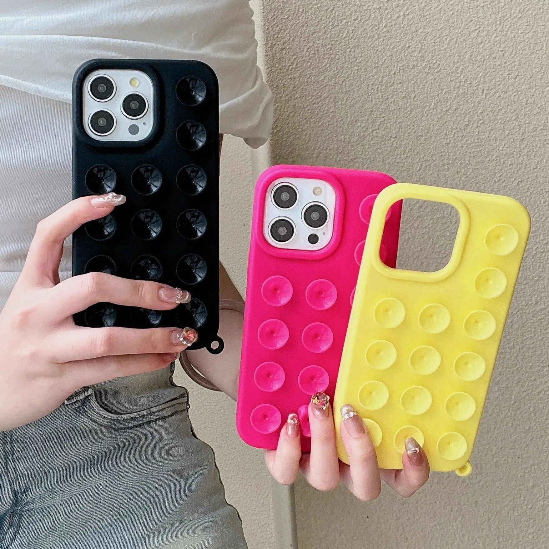 Solid colour silicone three-dimensional macaron phone case with built-in bracket for iPhone