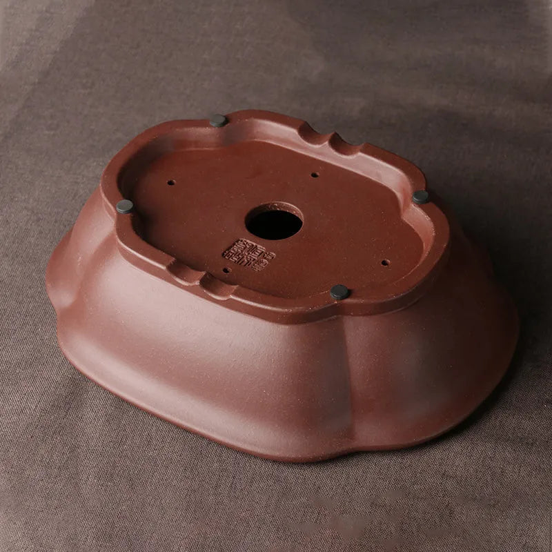 Handmade purple clay bonsai basin in classical Chinese plain style