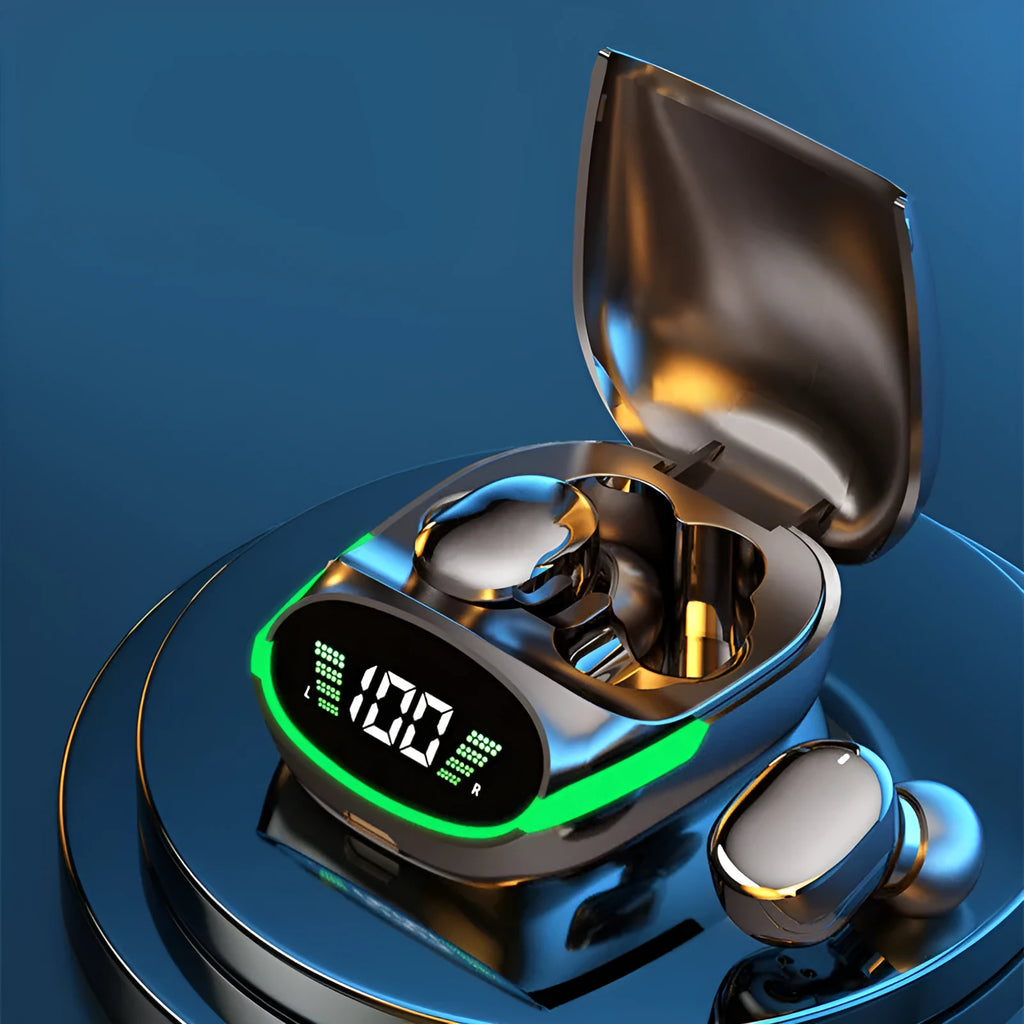 TG06 wireless Bluetooth headset in black with in-ear design and power display