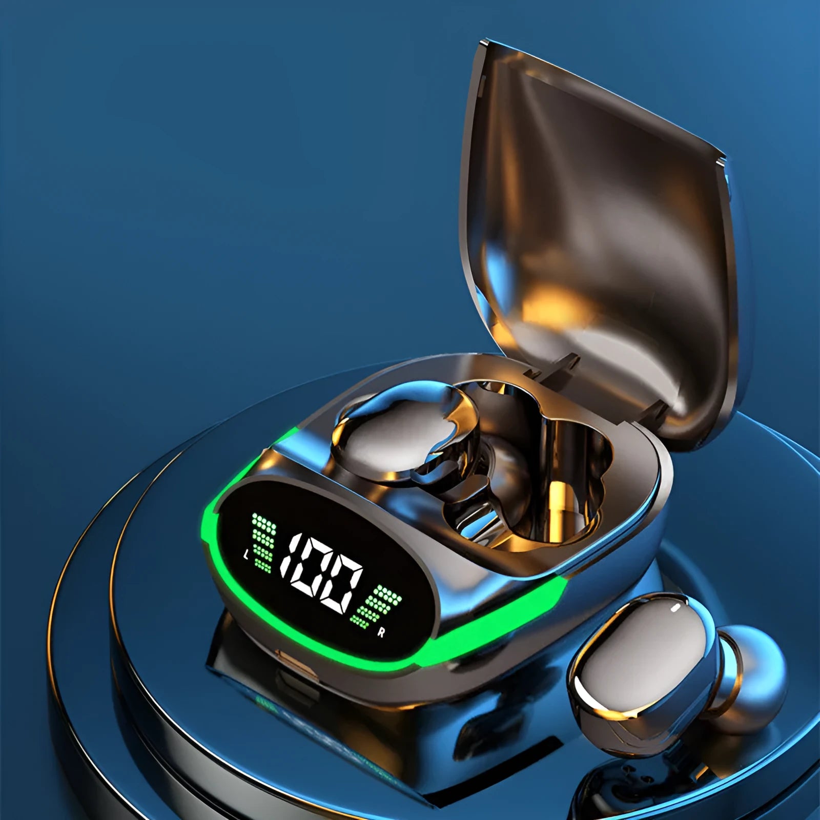 TG06 wireless Bluetooth headset in black with in-ear design and power display