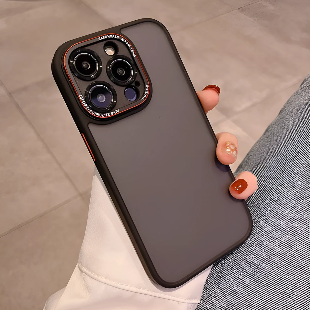 Frosted Lycra TPU PC phone case for iPhone 15 series with fall protection, black colour