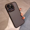 Frosted Lycra TPU PC phone case for iPhone 15 series with fall protection, black colour