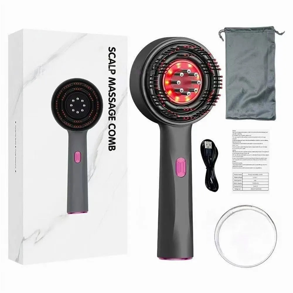 Handheld electric head massager with Bian stone comb and red light, in Dyson grey colour