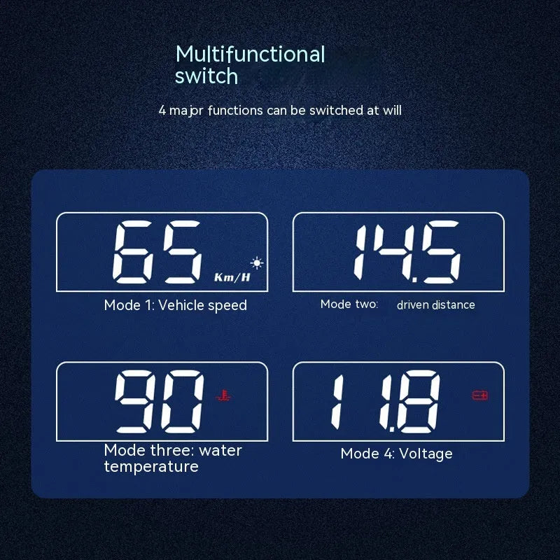 Black car head up display projector with OBD connection and 2 inch screen