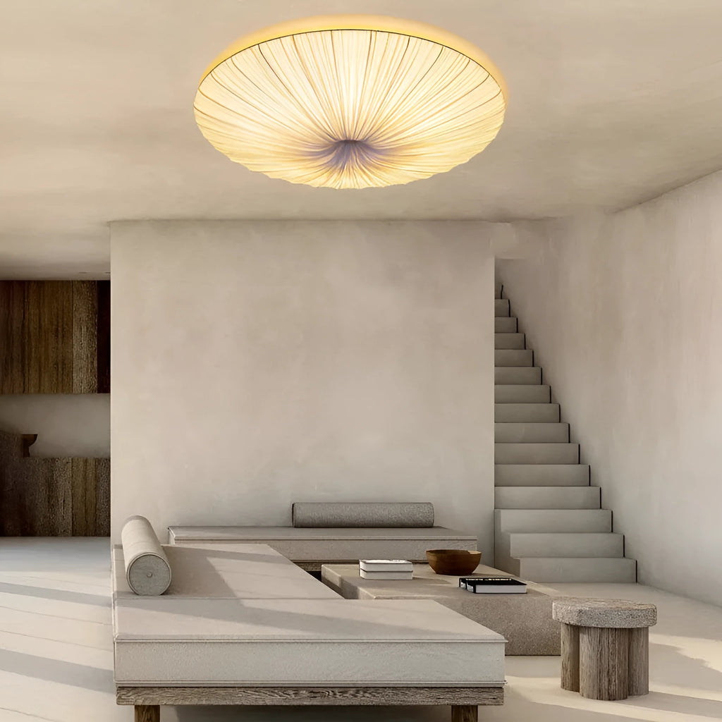 Minimalist Japanese style beige fabric chandelier 50cm diameter for bedroom