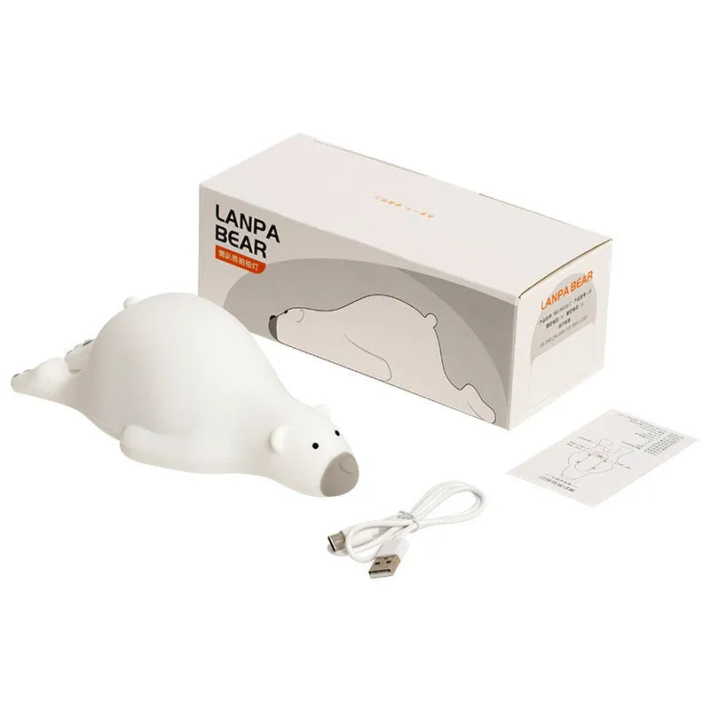 White bear-shaped silicone night light with 3 brightness levels, USB rechargeable, L21 x W10 x H7.5cm