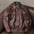 Men's black PU leather jacket with lapel collar and side pockets