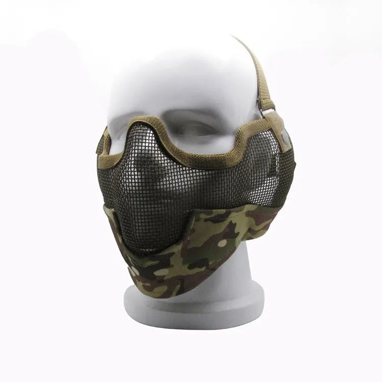 Tactical carbon steel face mask in camouflage pattern for outdoor collision protection