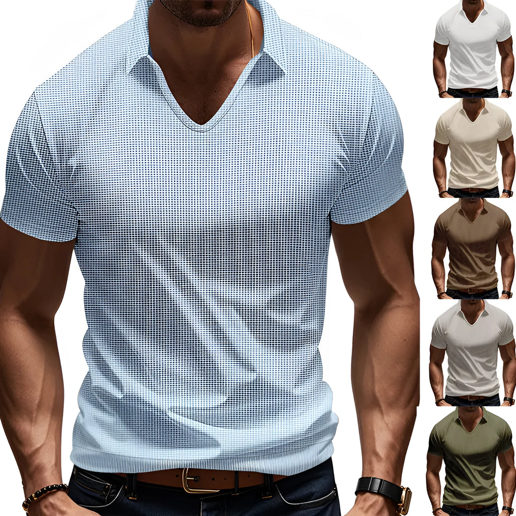 Men's loose fit V-neck casual T-shirt in cotton blend fabric, shown in Army Green colour