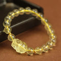 Yellow leather Citrine Pi Xiu bracelet with artificial crystal beads in national style design