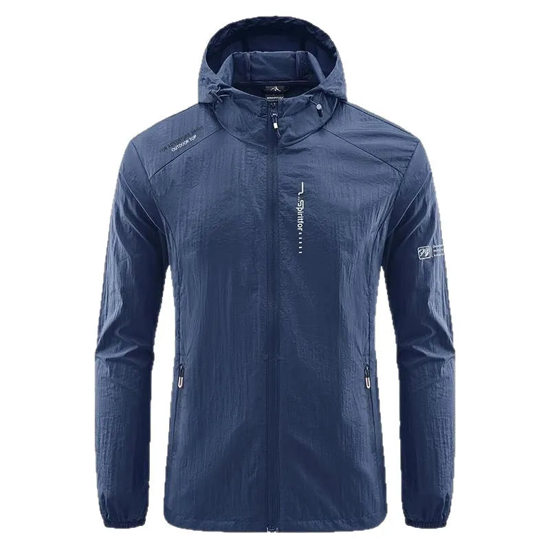 Men's lightweight nylon hooded jacket in summer colours for outdoor sun protection