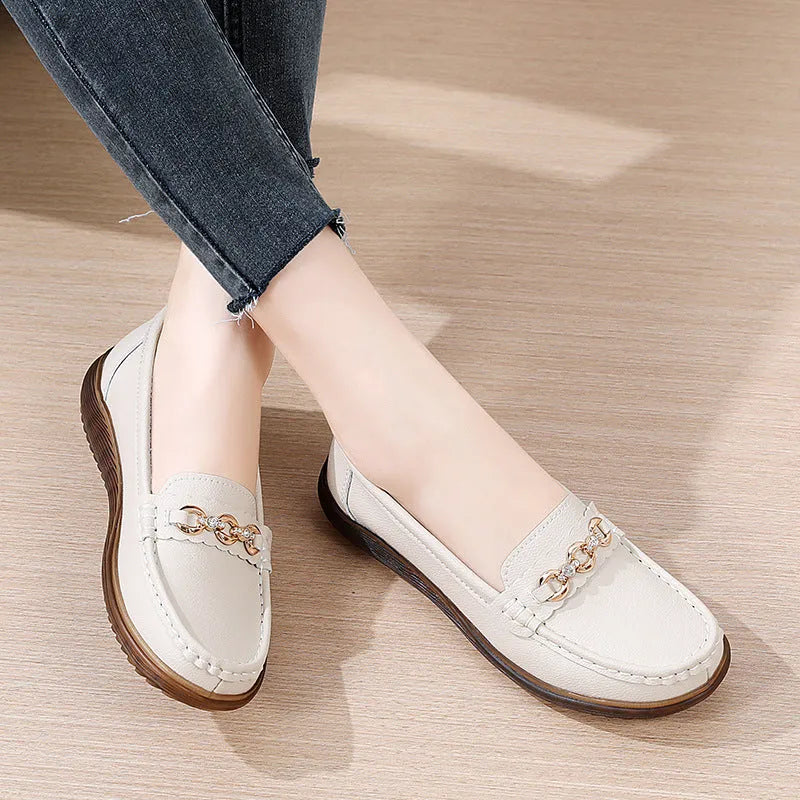 Women's flat non-slip soft bottom shoes in black with low heel and round toe design