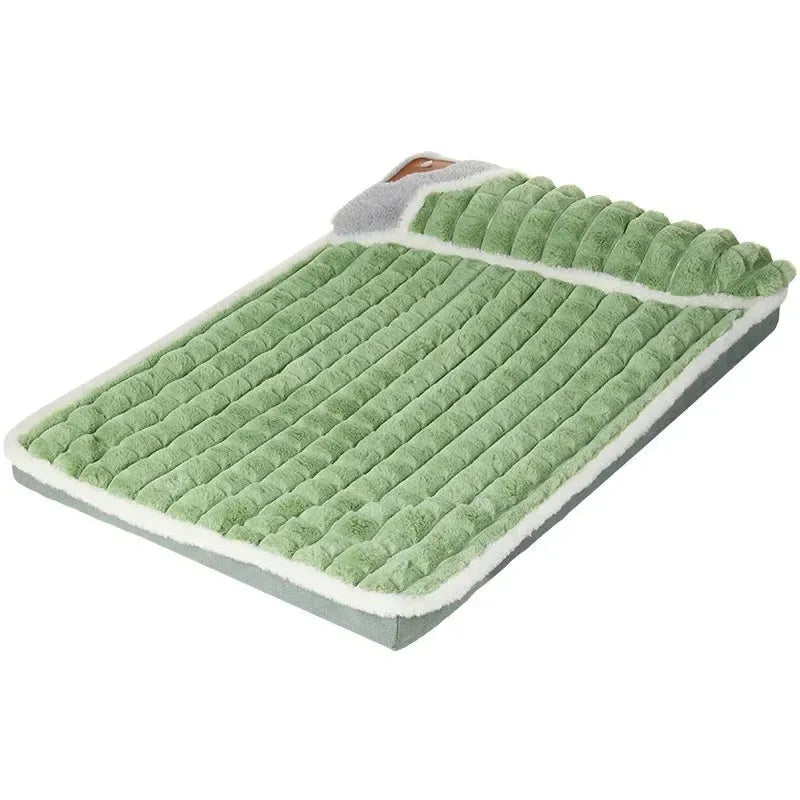 Large detachable dog bed mat in grey colour, shown with removable cover partially unzipped.