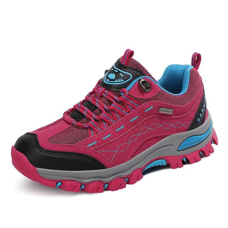 Breathable low top hiking shoes PU mesh upper rubber sole purple grey rose red sizes 36 to 44