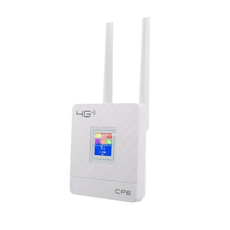 LTE router with two antennas, USB cable, and power adapter for home office wireless connectivity