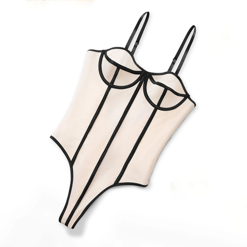 Khaki bodybuilding jumpsuit with sleeveless top, shorts, and hollow-out contrast panels.