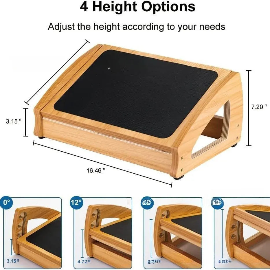 Wooden adjustable bamboo office desk footstool in wood colour
