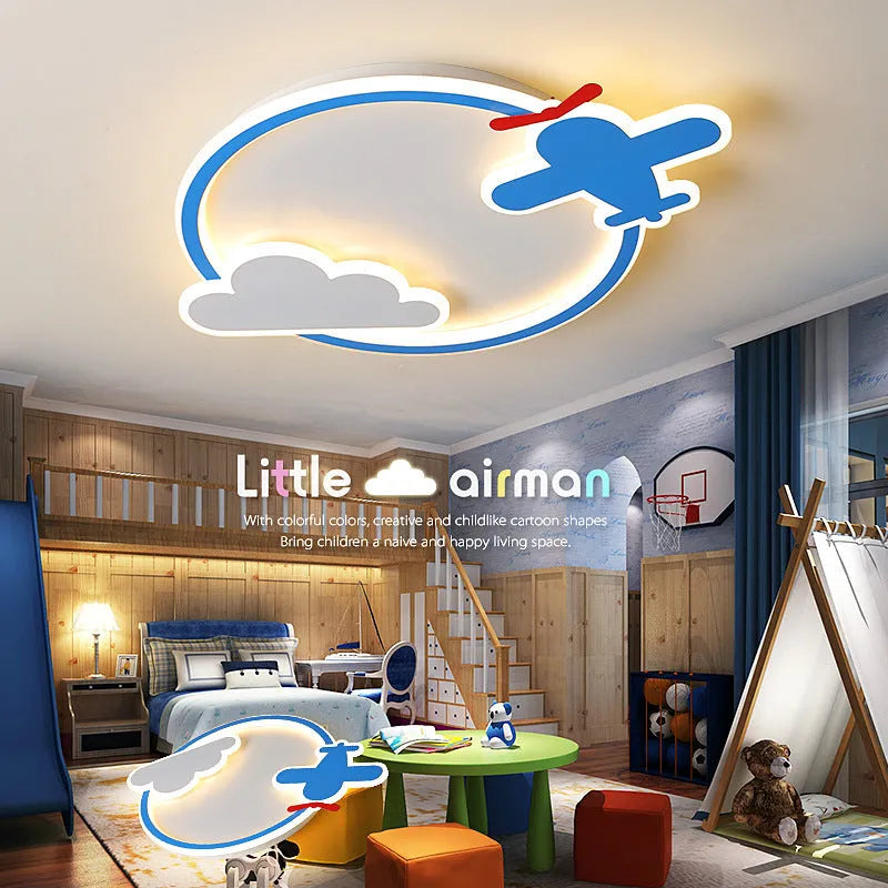 Cartoon model airplane deer iron acrylic LED ceiling lamp 50cm with stepless dimming