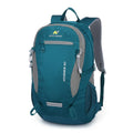 30-litre dark green waterproof mountaineering backpack with airpillow straps on a rocky outdoor trail