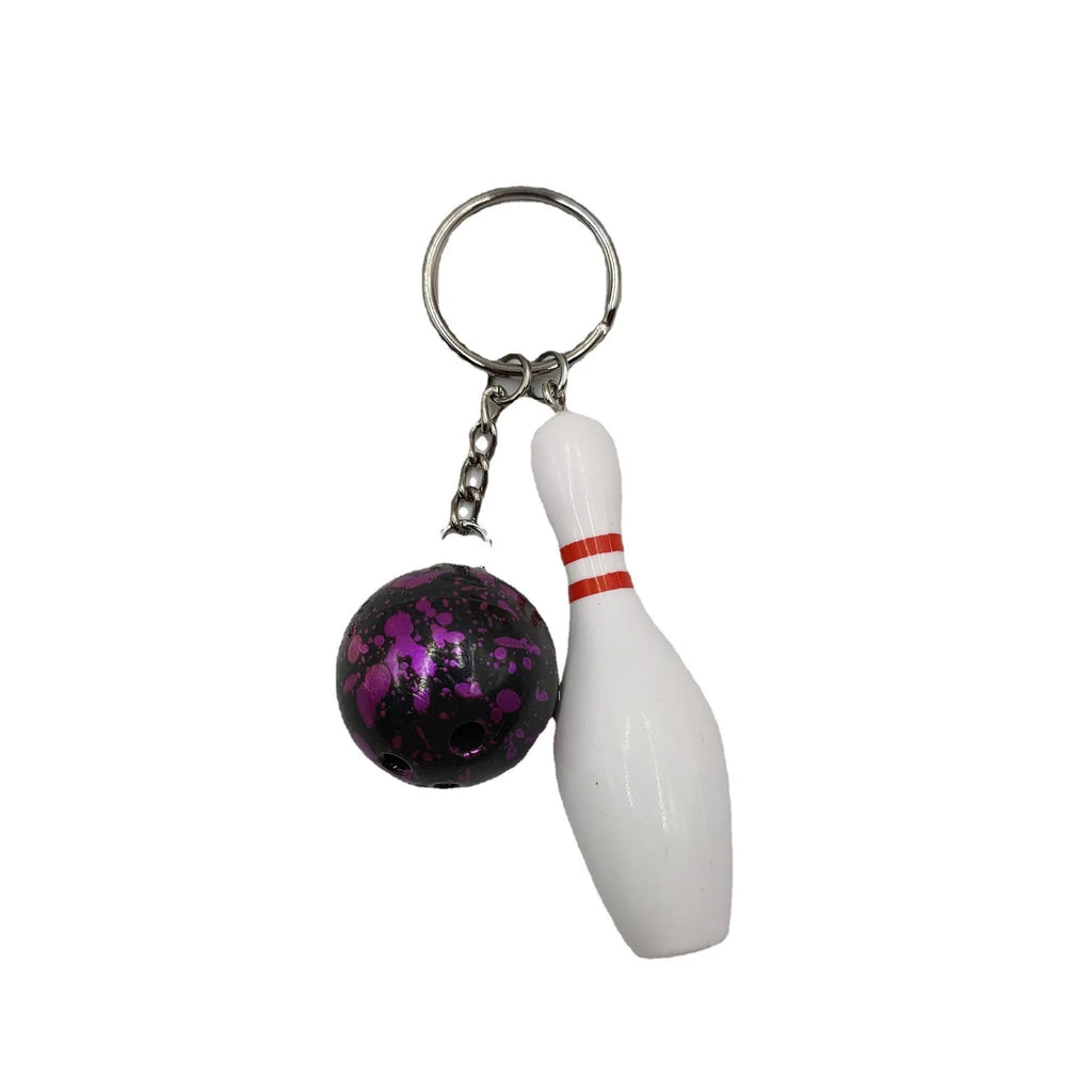 Mini bowling ball keychain pendant in dark red, blue, purple or green colour on keyring