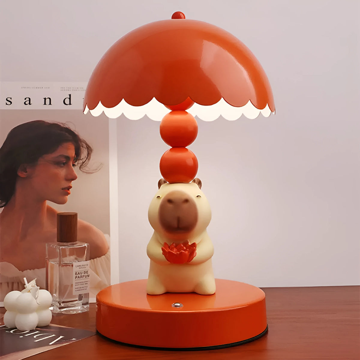 Cute Kappabala bedroom table lamp in resin and wrought iron, simple modern night light with lotus or Let It Be design