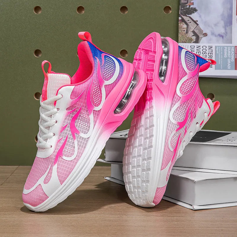 Women's casual mesh sneakers in pink colour with PU sole showing size tag