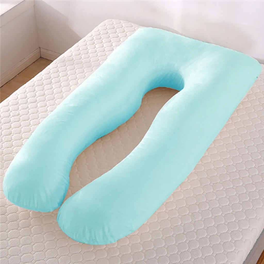 U-shaped pregnancy pillow in ice silk fabric, shown in grey colour.