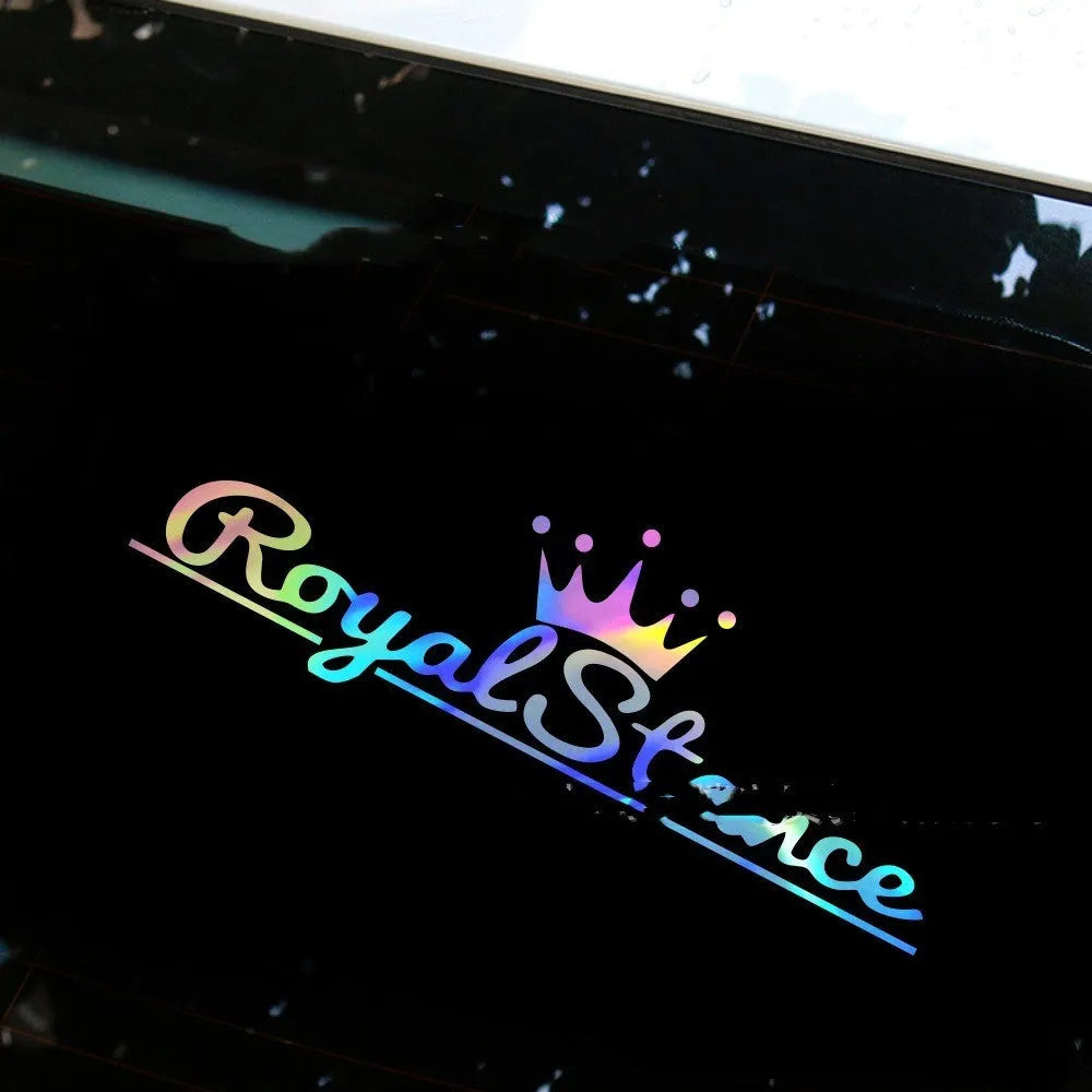 Reflective crown car sticker in pet vinyl measuring 30 by 12 centimetres
