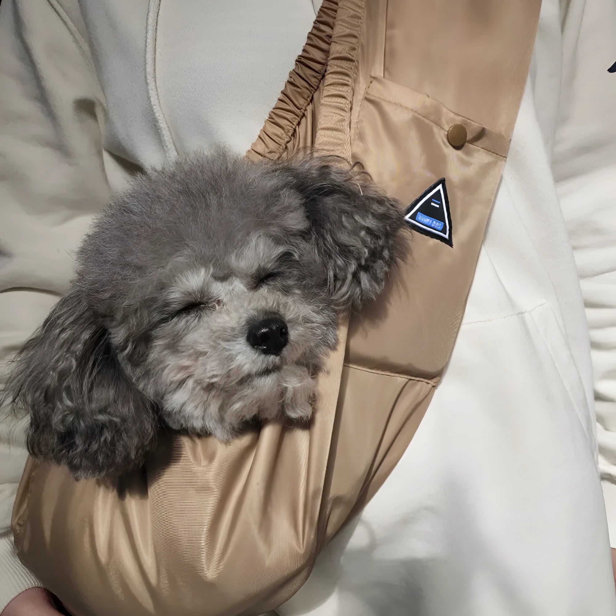 Pet dog travel breathable backpack in brown, M size, plain pattern, double-sided twill material