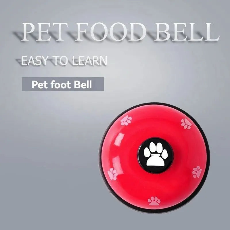 Pet bell cat dog trainer in red with footprint design attached to a collar