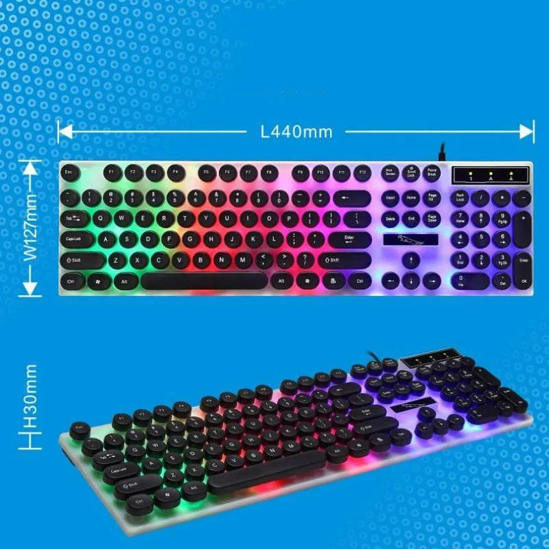 White waterproof gaming keyboard with RGB backlit round keycaps and 104-key layout
