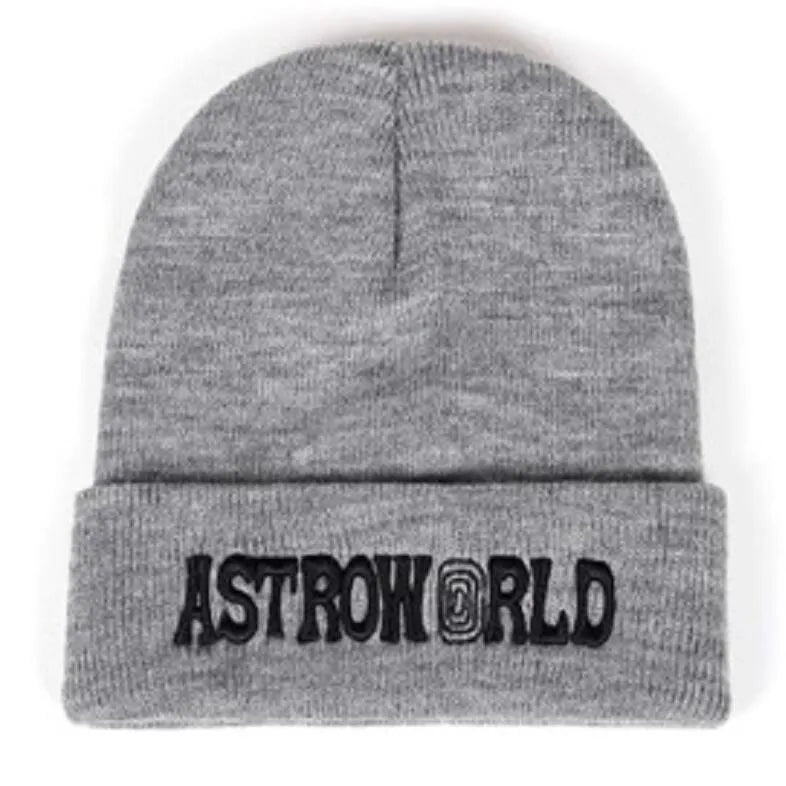 Unisex wool knitted hat with letter embroidery in black or grey for autumn and winter