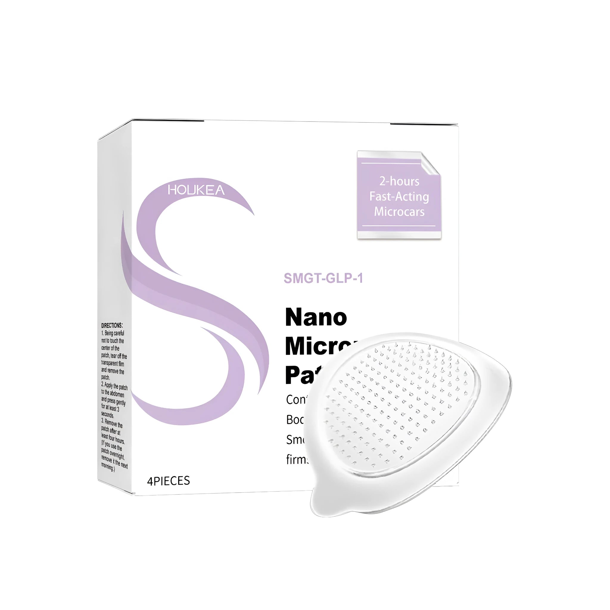Four dissolvable nano microneedle skin care patches containing ginger, mugwort, and GLP-1 peptide.