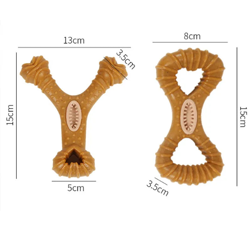 Durable rubber dog chew toy in 8-shape and Y-shape designs for teeth cleaning and play.