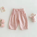 Girls' bow anti-mosquito cotton casual trousers, mid waist, rubber pink or cream beige, heights 73-120cm