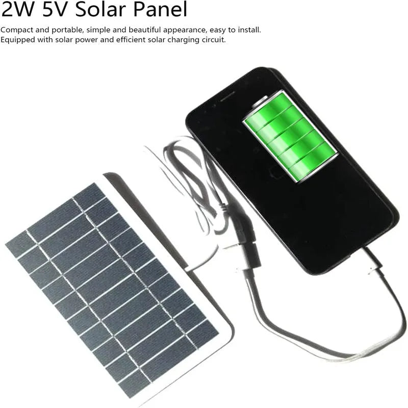 2W 5V solar panel charger with USB port measuring 157 by 94mm in PET casing