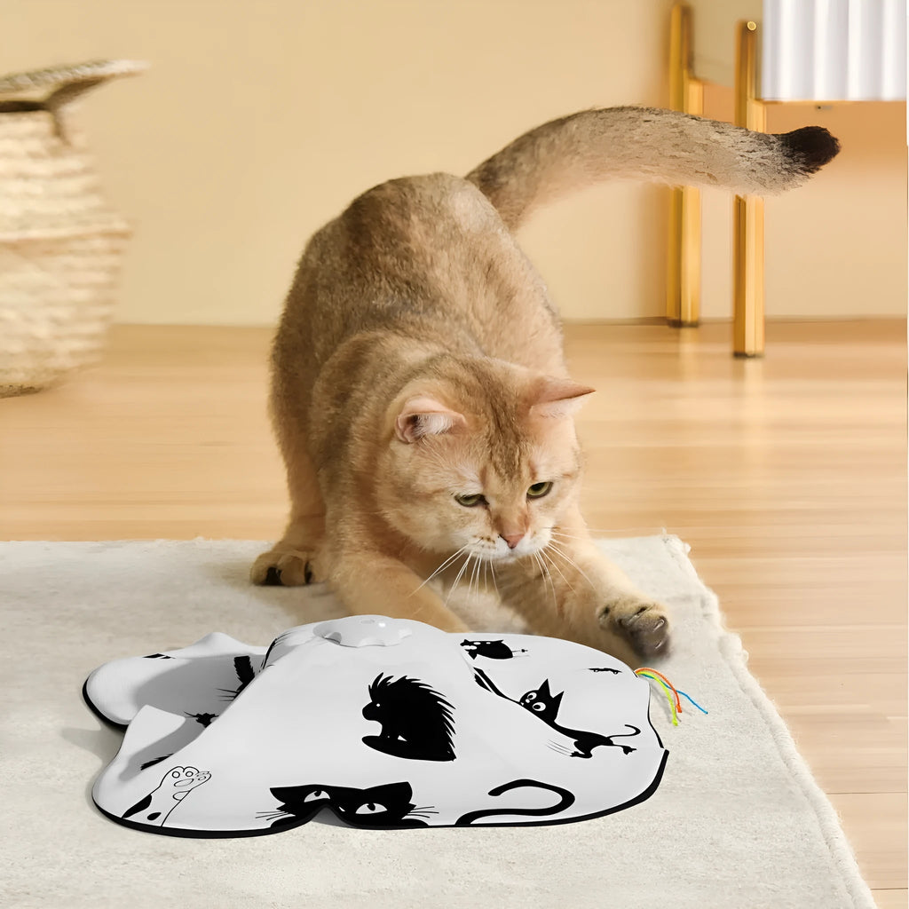 Plastic self-moving cat teaser toy measuring 19.8 x 11.5 x 19.5 cm in picture colour
