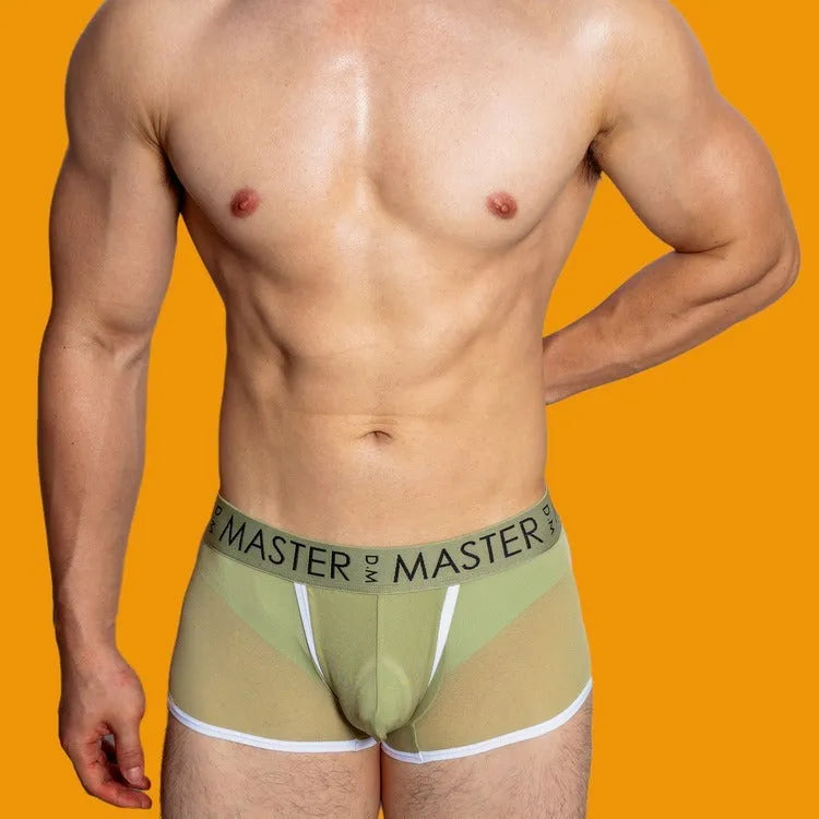 Men's low waist ice silk shorts in army green colour showing quick-dry lightweight design