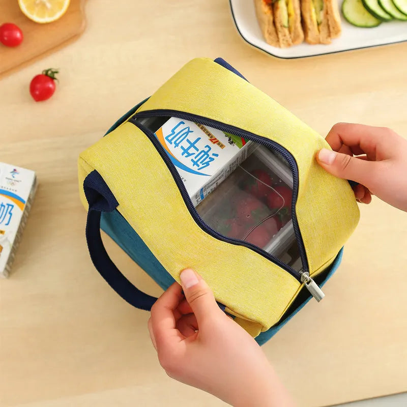 Blue aluminium foil insulation lunch bag made from waterproof Oxford cloth.