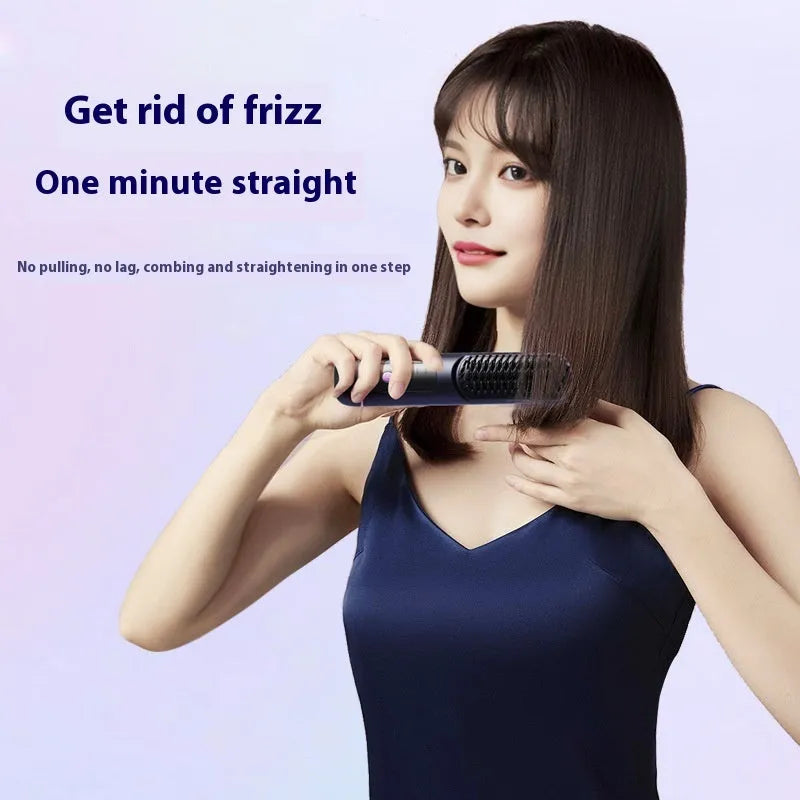 Portable charging negative ion straight hair comb in white, dark blue, or grey colour