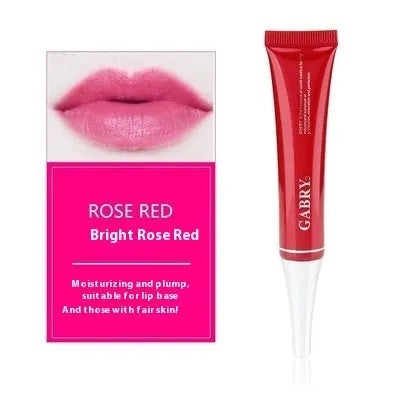 Vermilion lip gloss makeup tool showing five colour shades: pink, orange red, bright rose red, rose red, and seashell