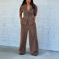 Brown polyester slim fit men's suit with top and trousers for professional wear